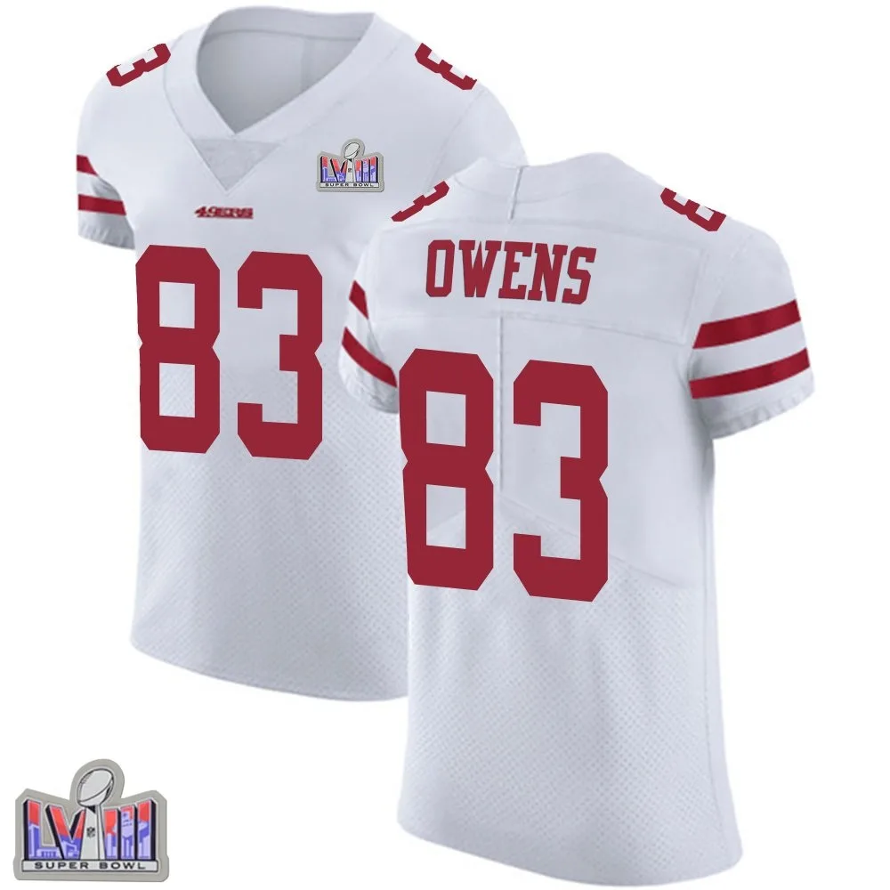Men's San Francisco 49ers Terique Owens Nike Vapor Untouchable Super Bowl LVIII Patch Elite White Jersey Men's San Francisco 49ers Terique Owens Nike Vapor Untouchable Super Bowl LVIII Patch Elite White Jersey