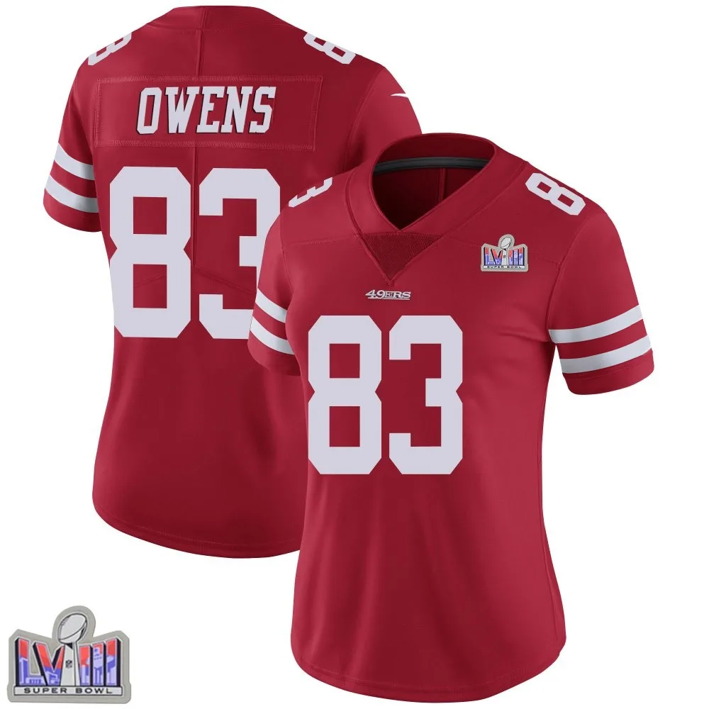 Women's San Francisco 49ers Terique Owens Nike Team Color Vapor Untouchable Super Bowl LVIII Patch Limited Red Jersey Women's San Francisco 49ers Terique Owens Nike Team Color Vapor Untouchable Super Bowl LVIII Patch Limited Red Jersey