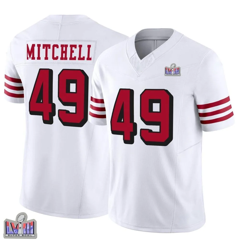 Men's San Francisco 49ers Terrance Mitchell Nike Alternate Vapor F.U.S.E. Super Bowl LVIII Patch Limited White Jersey Men's San Francisco 49ers Terrance Mitchell Nike Alternate Vapor F.U.S.E. Super Bowl LVIII Patch Limited White Jersey