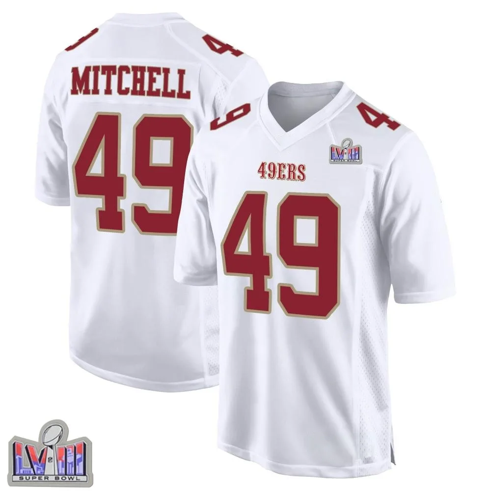 Men's San Francisco 49ers Terrance Mitchell Nike Fashion Super Bowl LVIII Patch Game White Jersey Men's San Francisco 49ers Terrance Mitchell Nike Fashion Super Bowl LVIII Patch Game White Jersey