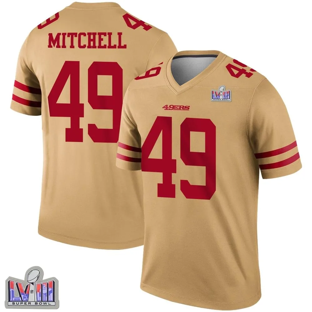Men's San Francisco 49ers Terrance Mitchell Nike Inverted Super Bowl LVIII Patch Legend Gold Jersey Men's San Francisco 49ers Terrance Mitchell Nike Inverted Super Bowl LVIII Patch Legend Gold Jersey