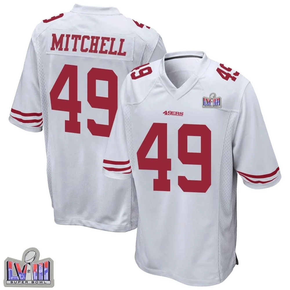 Men's San Francisco 49ers Terrance Mitchell Nike Super Bowl LVIII Patch Game White Jersey Men's San Francisco 49ers Terrance Mitchell Nike Super Bowl LVIII Patch Game White Jersey