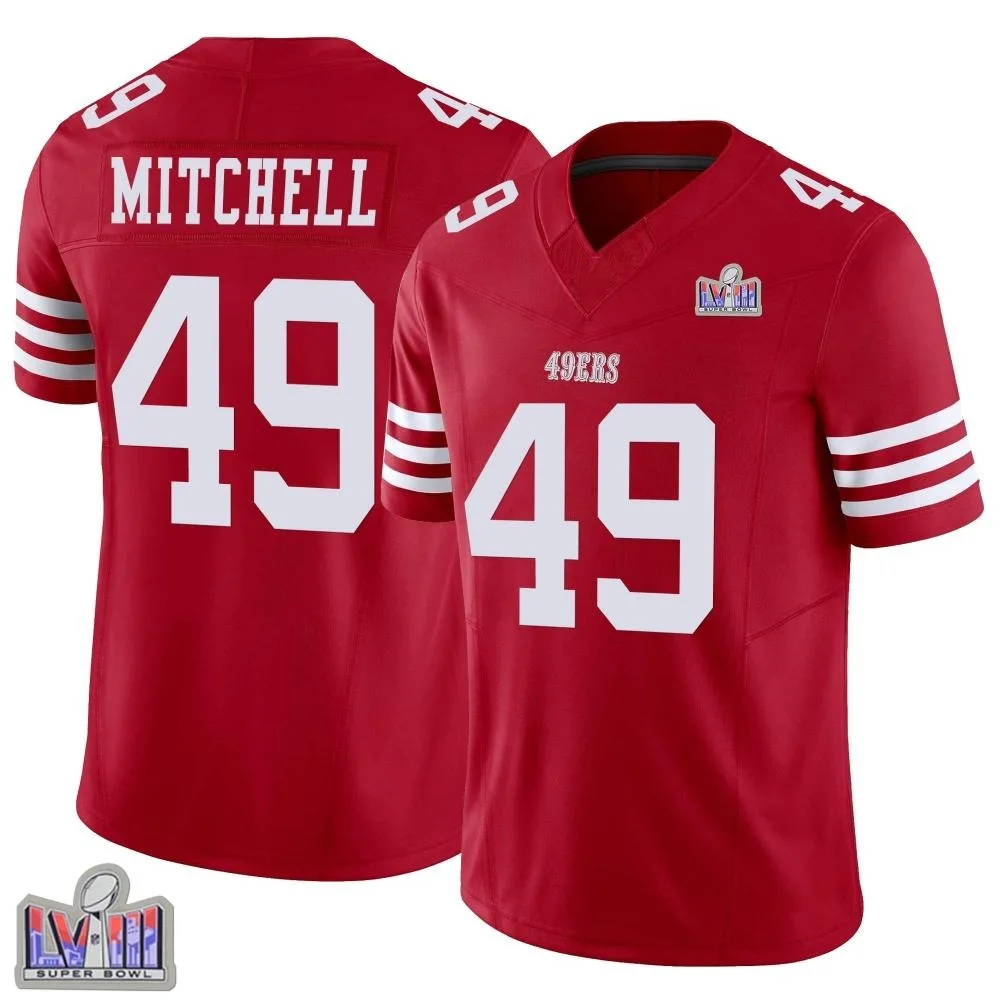 Men's San Francisco 49ers Terrance Mitchell Nike Vapor F.U.S.E. Super Bowl LVIII Patch Limited Scarlet Jersey Men's San Francisco 49ers Terrance Mitchell Nike Vapor F.U.S.E. Super Bowl LVIII Patch Limited Scarlet Jersey