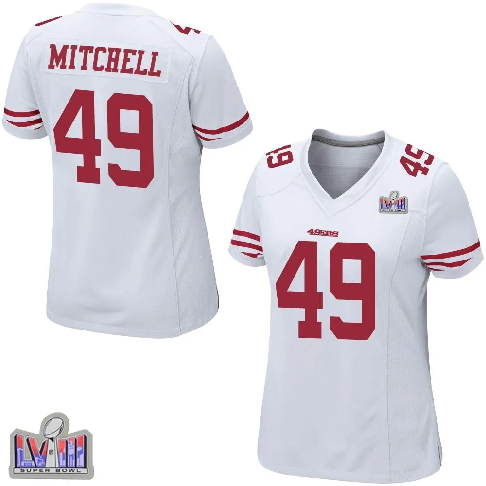 Women's San Francisco 49ers Terrance Mitchell Nike Super Bowl LVIII Patch Game White Jersey Women's San Francisco 49ers Terrance Mitchell Nike Super Bowl LVIII Patch Game White Jersey