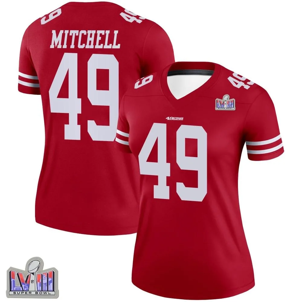 Women's San Francisco 49ers Terrance Mitchell Nike Super Bowl LVIII Patch Legend Scarlet Jersey Women's San Francisco 49ers Terrance Mitchell Nike Super Bowl LVIII Patch Legend Scarlet Jersey