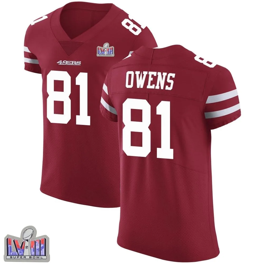 Men's San Francisco 49ers Terrell Owens Nike Team Color Vapor Untouchable Super Bowl LVIII Patch Elite Red Jersey Men's San Francisco 49ers Terrell Owens Nike Team Color Vapor Untouchable Super Bowl LVIII Patch Elite Red Jersey