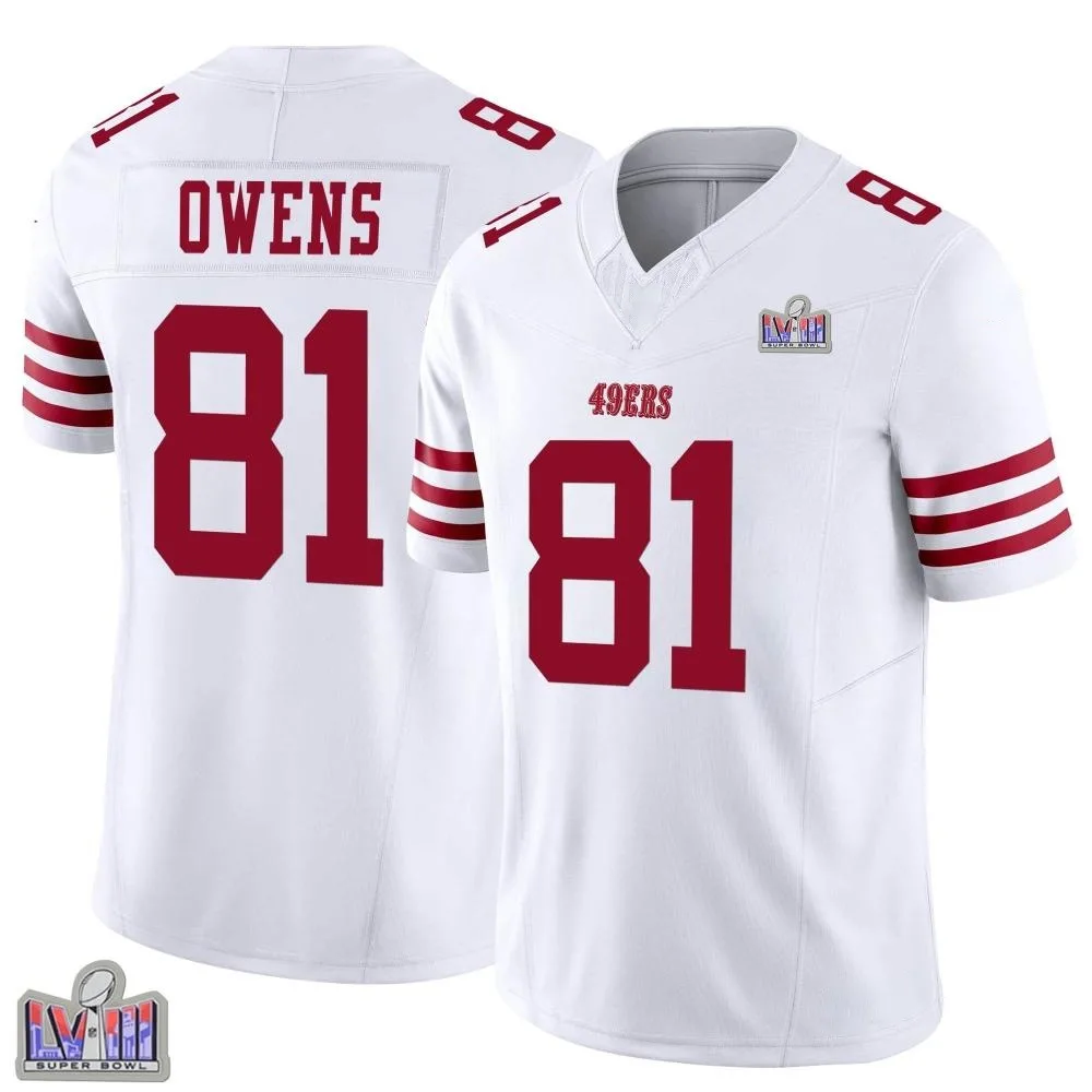 Men's San Francisco 49ers Terrell Owens Nike Vapor F.U.S.E. Super Bowl LVIII Patch Limited White Jersey Men's San Francisco 49ers Terrell Owens Nike Vapor F.U.S.E. Super Bowl LVIII Patch Limited White Jersey