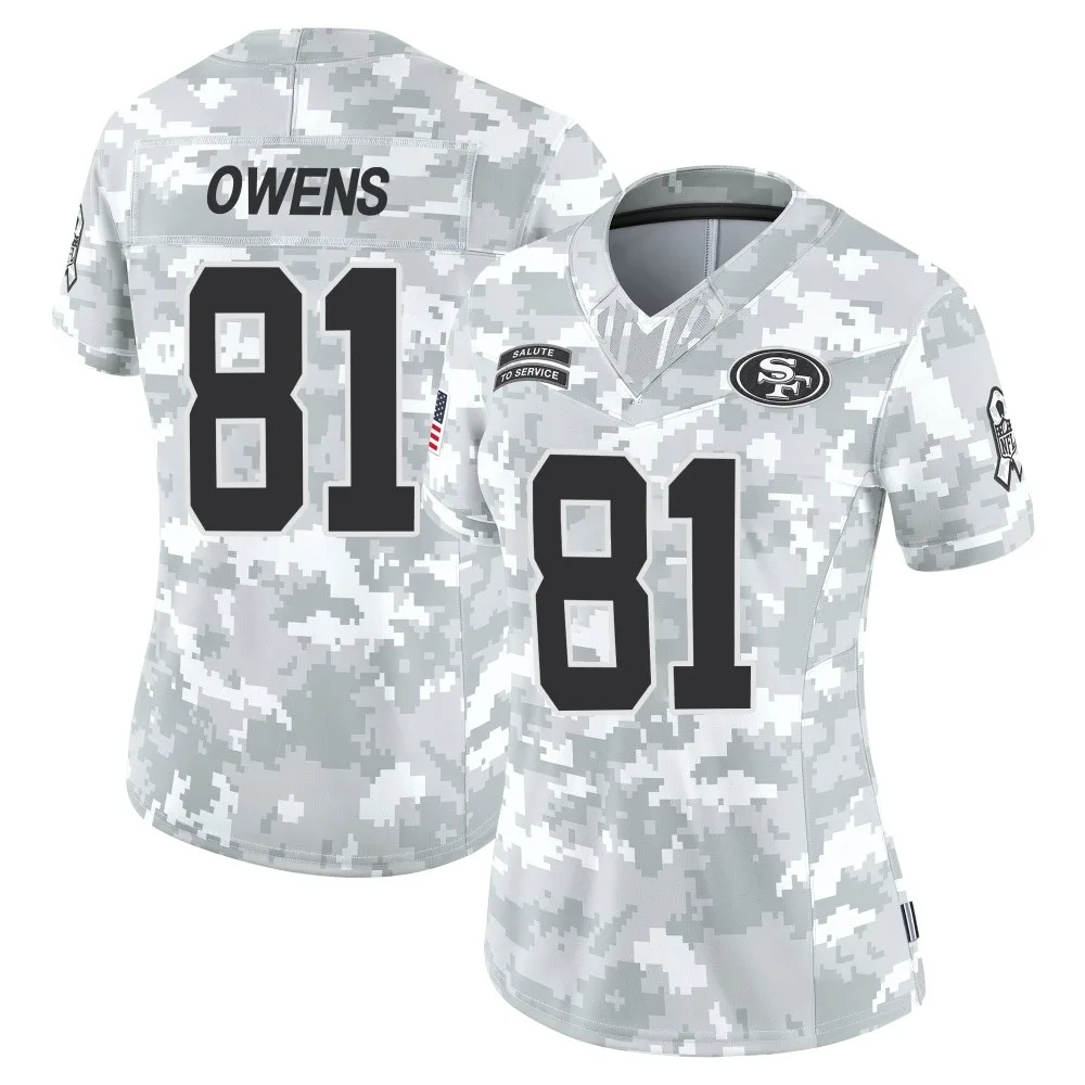 Women's San Francisco 49ers Terrell Owens Nike Francisco 2024 Salute To Service Limited Arctic Camo Jersey Women's San Francisco 49ers Terrell Owens Nike Francisco 2024 Salute To Service Limited Arctic Camo Jersey