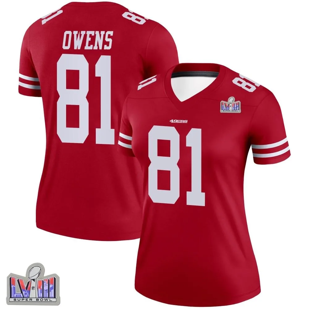Women's San Francisco 49ers Terrell Owens Nike Super Bowl LVIII Patch Legend Scarlet Jersey Women's San Francisco 49ers Terrell Owens Nike Super Bowl LVIII Patch Legend Scarlet Jersey