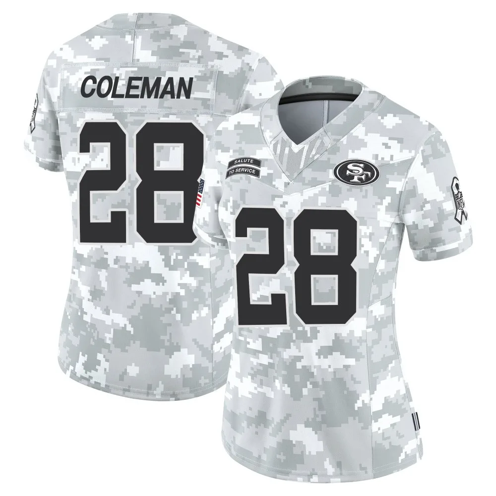 Women's San Francisco 49ers Tevin Coleman Nike Francisco 2024 Salute To Service Limited Arctic Camo Jersey Women's San Francisco 49ers Tevin Coleman Nike Francisco 2024 Salute To Service Limited Arctic Camo Jersey