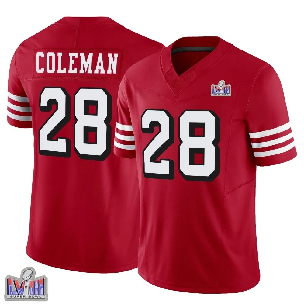 Youth San Francisco 49ers Tevin Coleman Nike Alternate Vapor F.U.S.E. Super Bowl LVIII Patch Limited Scarlet Jersey Youth San Francisco 49ers Tevin Coleman Nike Alternate Vapor F.U.S.E. Super Bowl LVIII Patch Limited Scarlet Jersey