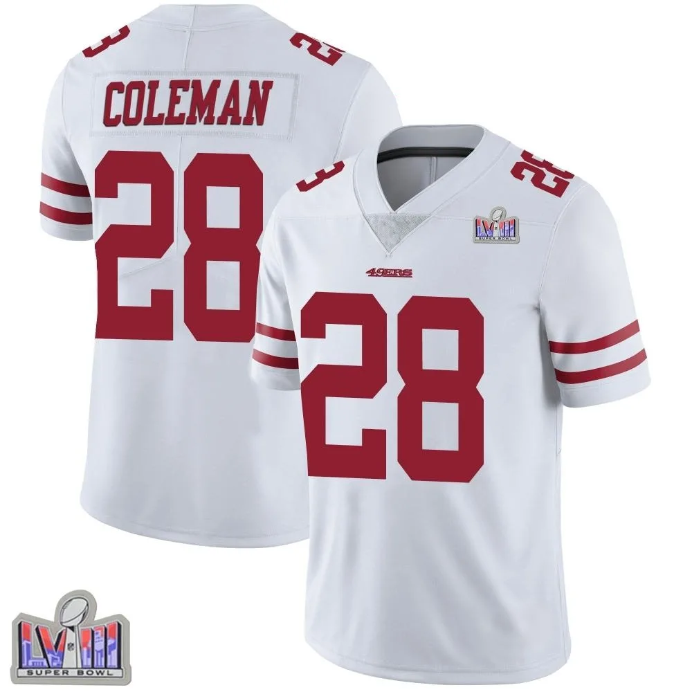 Youth San Francisco 49ers Tevin Coleman Nike Vapor Untouchable Super Bowl LVIII Patch Limited White Jersey Youth San Francisco 49ers Tevin Coleman Nike Vapor Untouchable Super Bowl LVIII Patch Limited White Jersey