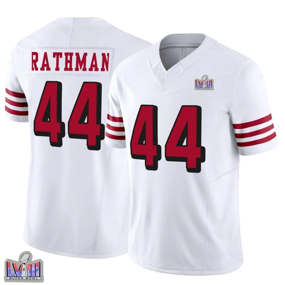 Men's San Francisco 49ers Tom Rathman Nike Alternate Vapor F.U.S.E. Super Bowl LVIII Patch Limited White Jersey Men's San Francisco 49ers Tom Rathman Nike Alternate Vapor F.U.S.E. Super Bowl LVIII Patch Limited White Jersey