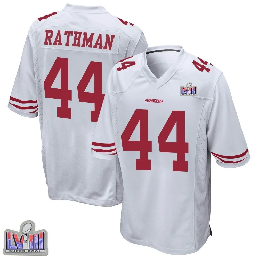 Men's San Francisco 49ers Tom Rathman Nike Super Bowl LVIII Patch Game White Jersey Men's San Francisco 49ers Tom Rathman Nike Super Bowl LVIII Patch Game White Jersey