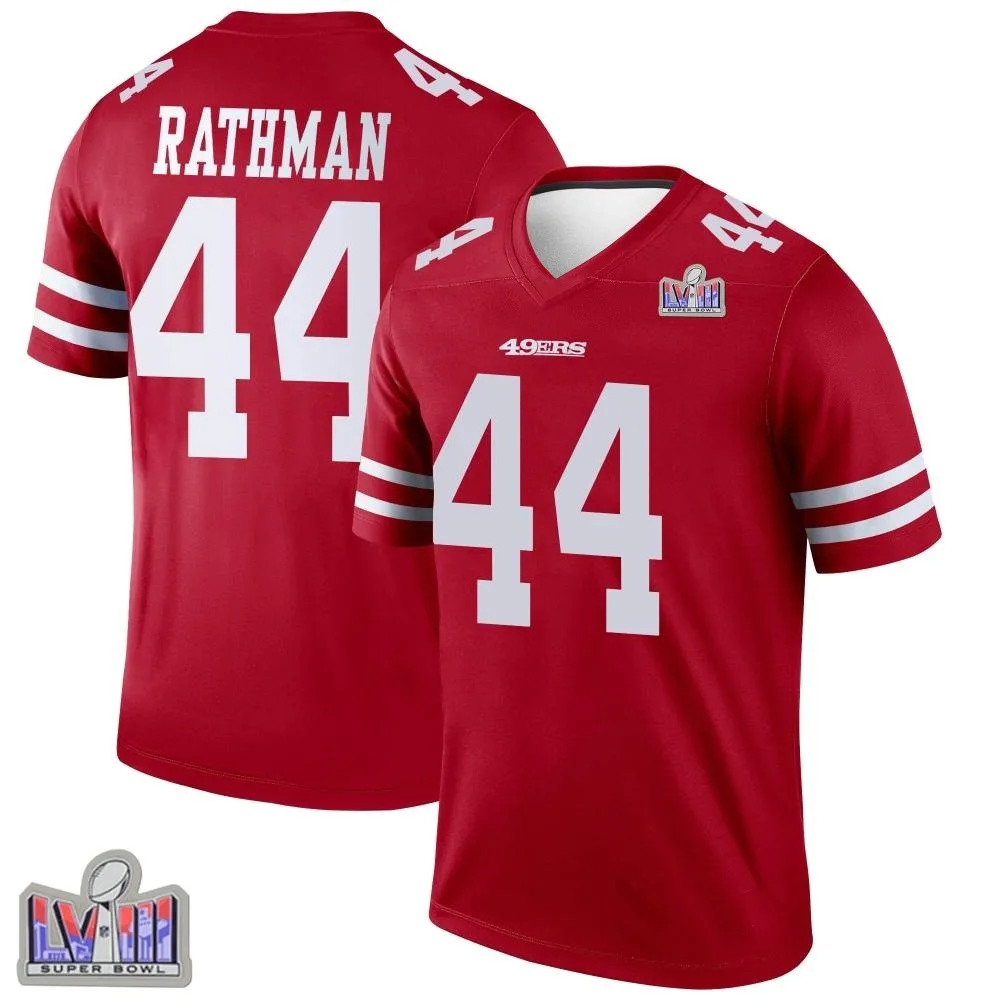 Men's San Francisco 49ers Tom Rathman Nike Super Bowl LVIII Patch Legend Scarlet Jersey Men's San Francisco 49ers Tom Rathman Nike Super Bowl LVIII Patch Legend Scarlet Jersey