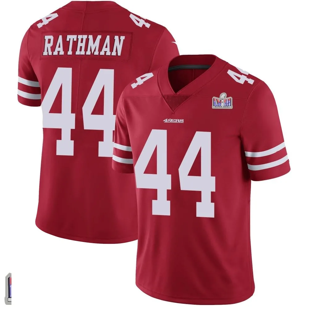 Men's San Francisco 49ers Tom Rathman Nike Team Color Vapor Untouchable Super Bowl LVIII Patch Limited Red Jersey Men's San Francisco 49ers Tom Rathman Nike Team Color Vapor Untouchable Super Bowl LVIII Patch Limited Red Jersey