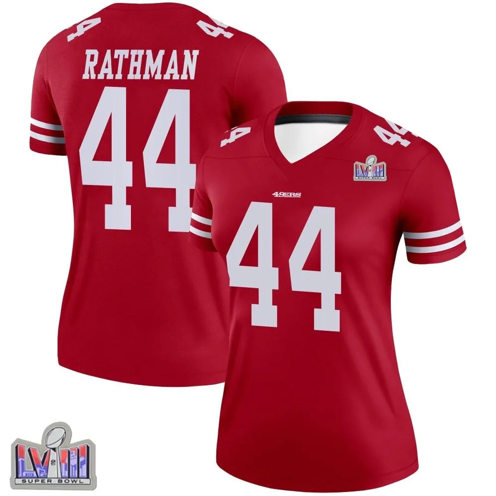 Women's San Francisco 49ers Tom Rathman Nike Super Bowl LVIII Patch Legend Scarlet Jersey Women's San Francisco 49ers Tom Rathman Nike Super Bowl LVIII Patch Legend Scarlet Jersey