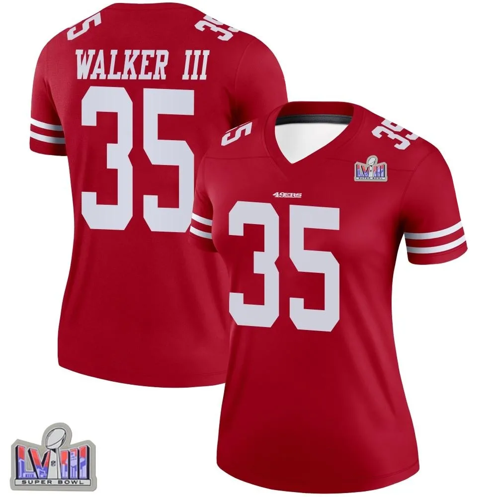Women's San Francisco 49ers Tracy Walker Iii Nike Super Bowl LVIII Patch Legend Scarlet Jersey Women's San Francisco 49ers Tracy Walker Iii Nike Super Bowl LVIII Patch Legend Scarlet Jersey