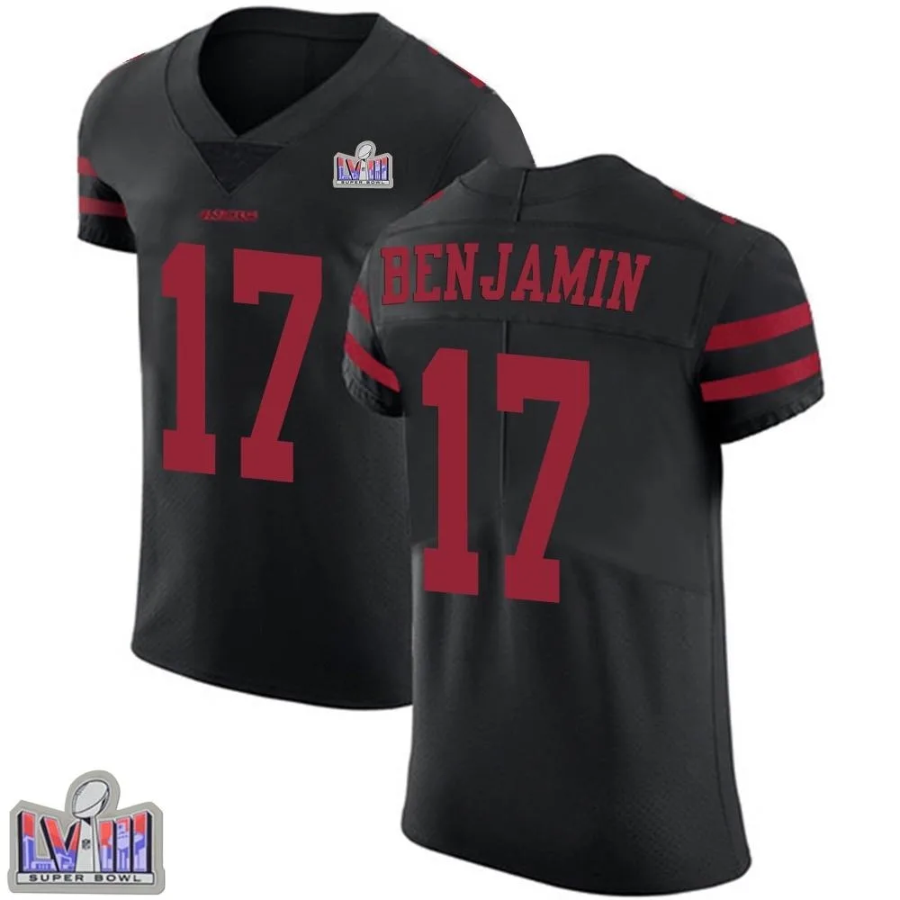 Men's San Francisco 49ers Travis Benjamin Nike Alternate Vapor Untouchable Super Bowl LVIII Patch Elite Black Jersey Men's San Francisco 49ers Travis Benjamin Nike Alternate Vapor Untouchable Super Bowl LVIII Patch Elite Black Jersey