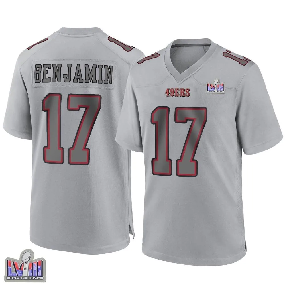 Men's San Francisco 49ers Travis Benjamin Nike Atmosphere Fashion Super Bowl LVIII Patch Game Gray Jersey Men's San Francisco 49ers Travis Benjamin Nike Atmosphere Fashion Super Bowl LVIII Patch Game Gray Jersey