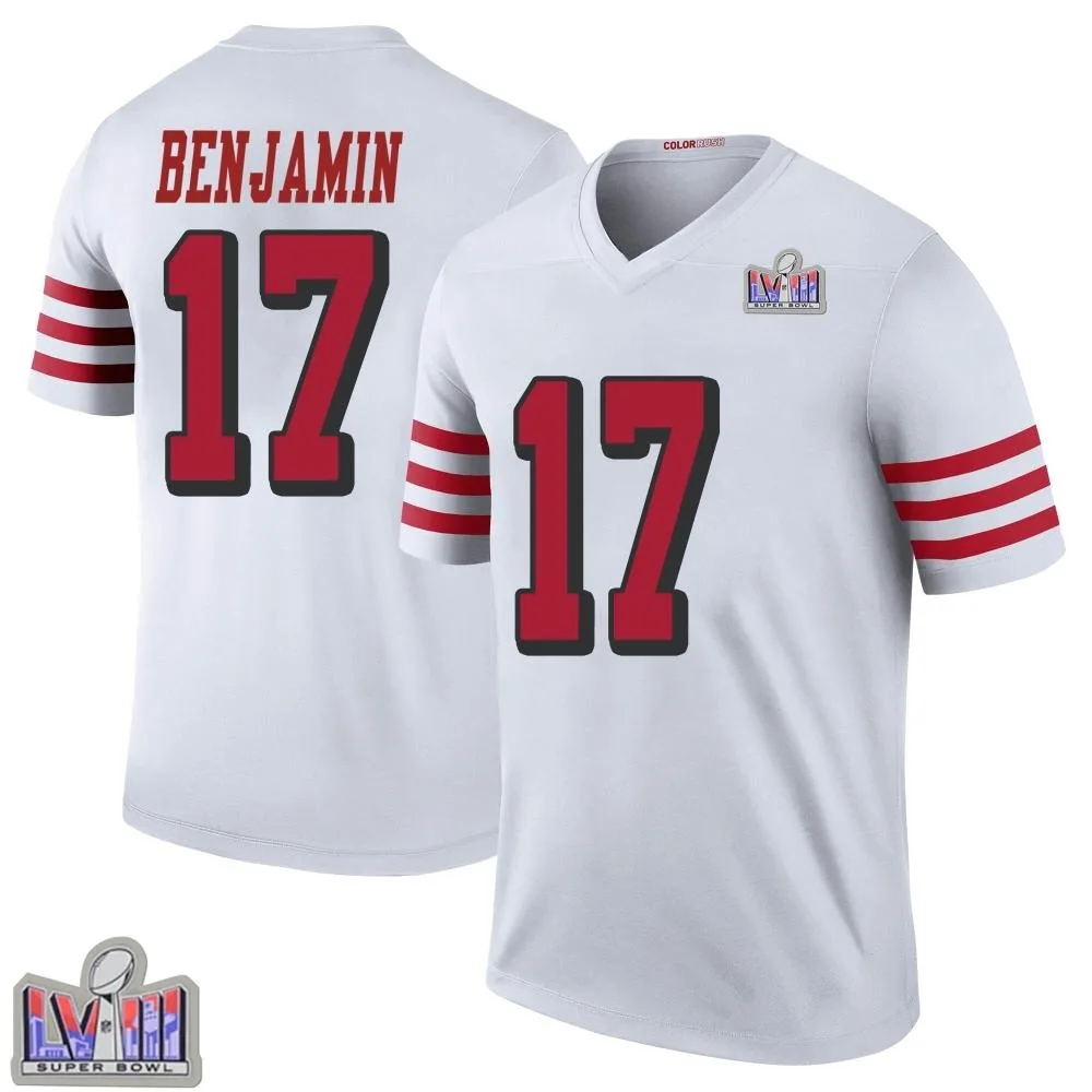 Men's San Francisco 49ers Travis Benjamin Nike Color Rush Super Bowl LVIII Patch Legend White Jersey Men's San Francisco 49ers Travis Benjamin Nike Color Rush Super Bowl LVIII Patch Legend White Jersey