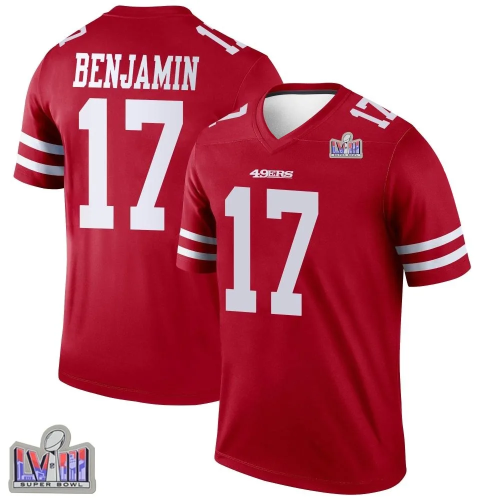 Men's San Francisco 49ers Travis Benjamin Nike Super Bowl LVIII Patch Legend Scarlet Jersey Men's San Francisco 49ers Travis Benjamin Nike Super Bowl LVIII Patch Legend Scarlet Jersey