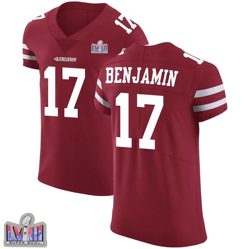 Men's San Francisco 49ers Travis Benjamin Nike Team Color Vapor Untouchable Super Bowl LVIII Patch Elite Red Jersey Men's San Francisco 49ers Travis Benjamin Nike Team Color Vapor Untouchable Super Bowl LVIII Patch Elite Red Jersey