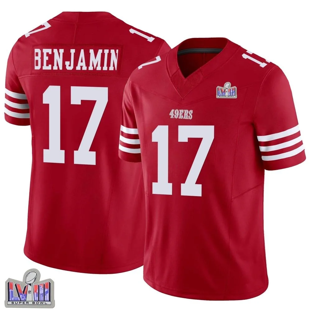 Men's San Francisco 49ers Travis Benjamin Nike Vapor F.U.S.E. Super Bowl LVIII Patch Limited Scarlet Jersey Men's San Francisco 49ers Travis Benjamin Nike Vapor F.U.S.E. Super Bowl LVIII Patch Limited Scarlet Jersey