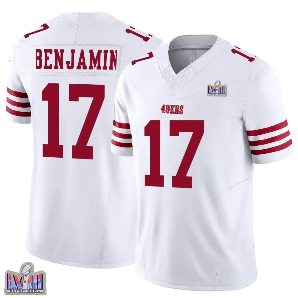Men's San Francisco 49ers Travis Benjamin Nike Vapor F.U.S.E. Super Bowl LVIII Patch Limited White Jersey Men's San Francisco 49ers Travis Benjamin Nike Vapor F.U.S.E. Super Bowl LVIII Patch Limited White Jersey