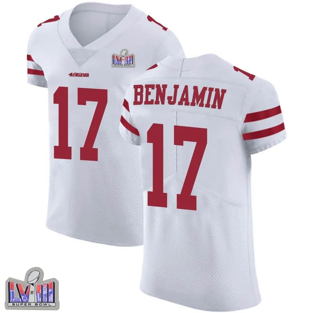 Men's San Francisco 49ers Travis Benjamin Nike Vapor Untouchable Super Bowl LVIII Patch Elite White Jersey Men's San Francisco 49ers Travis Benjamin Nike Vapor Untouchable Super Bowl LVIII Patch Elite White Jersey