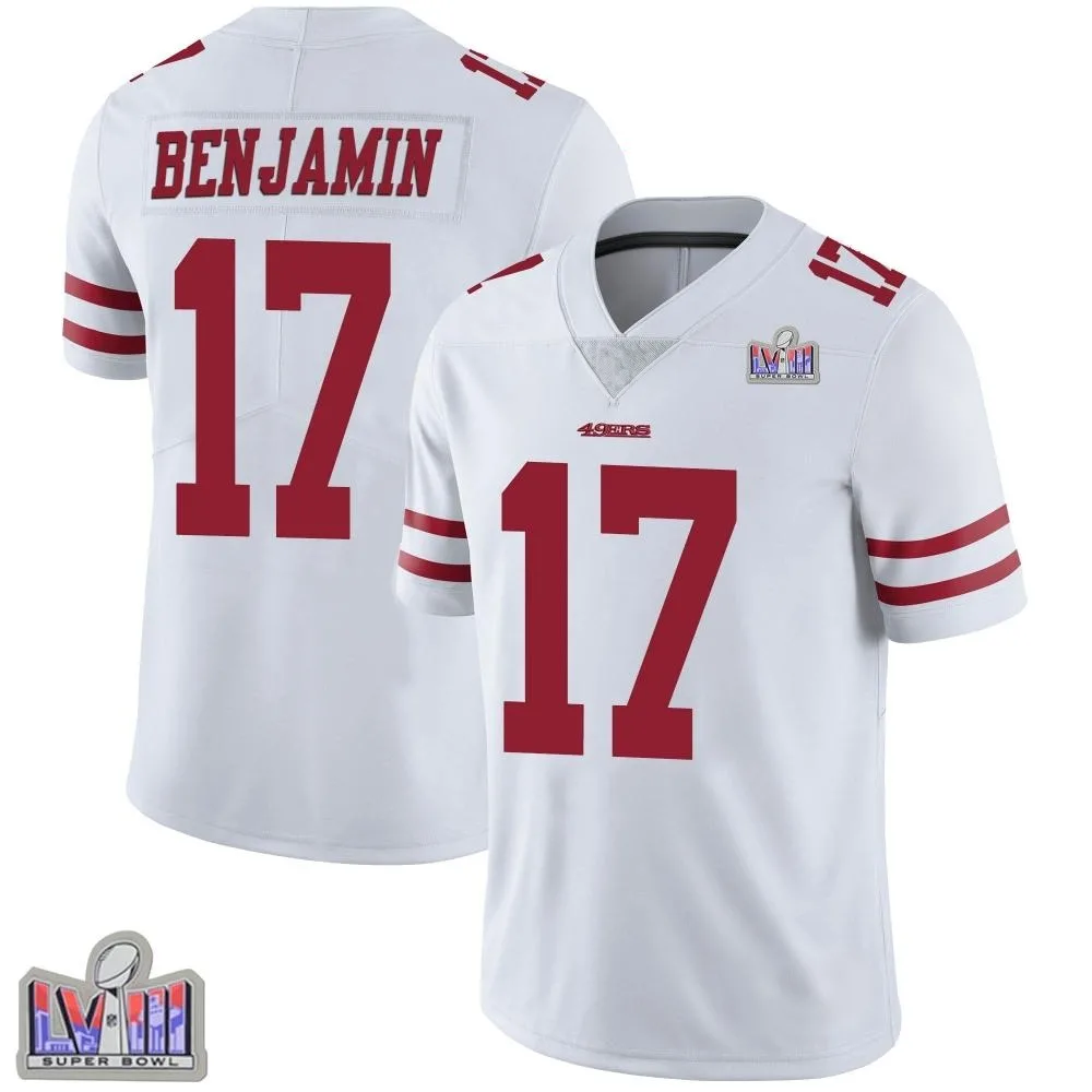Men's San Francisco 49ers Travis Benjamin Nike Vapor Untouchable Super Bowl LVIII Patch Limited White Jersey Men's San Francisco 49ers Travis Benjamin Nike Vapor Untouchable Super Bowl LVIII Patch Limited White Jersey