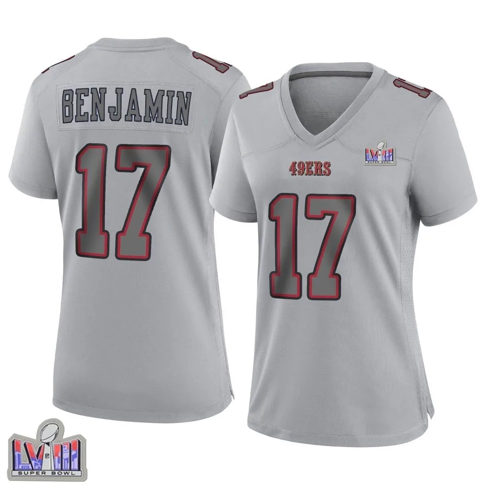 Women's San Francisco 49ers Travis Benjamin Nike Atmosphere Fashion Super Bowl LVIII Patch Game Gray Jersey Women's San Francisco 49ers Travis Benjamin Nike Atmosphere Fashion Super Bowl LVIII Patch Game Gray Jersey