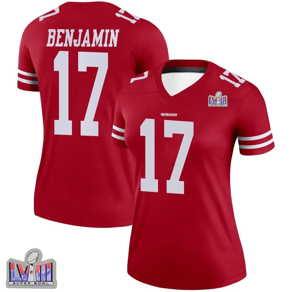Women's San Francisco 49ers Travis Benjamin Nike Super Bowl LVIII Patch Legend Scarlet Jersey Women's San Francisco 49ers Travis Benjamin Nike Super Bowl LVIII Patch Legend Scarlet Jersey