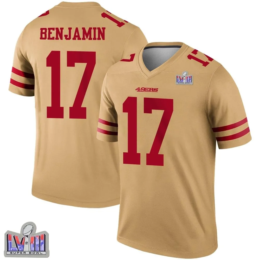 Youth San Francisco 49ers Travis Benjamin Nike Inverted Super Bowl LVIII Patch Legend Gold Jersey Youth San Francisco 49ers Travis Benjamin Nike Inverted Super Bowl LVIII Patch Legend Gold Jersey