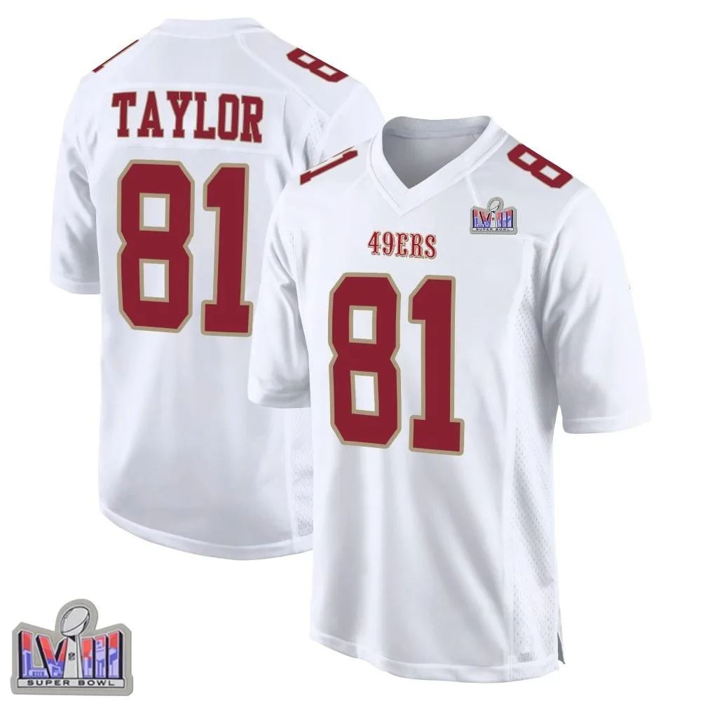 Men's San Francisco 49ers Trent Taylor Nike Fashion Super Bowl LVIII Patch Game White Jersey Men's San Francisco 49ers Trent Taylor Nike Fashion Super Bowl LVIII Patch Game White Jersey