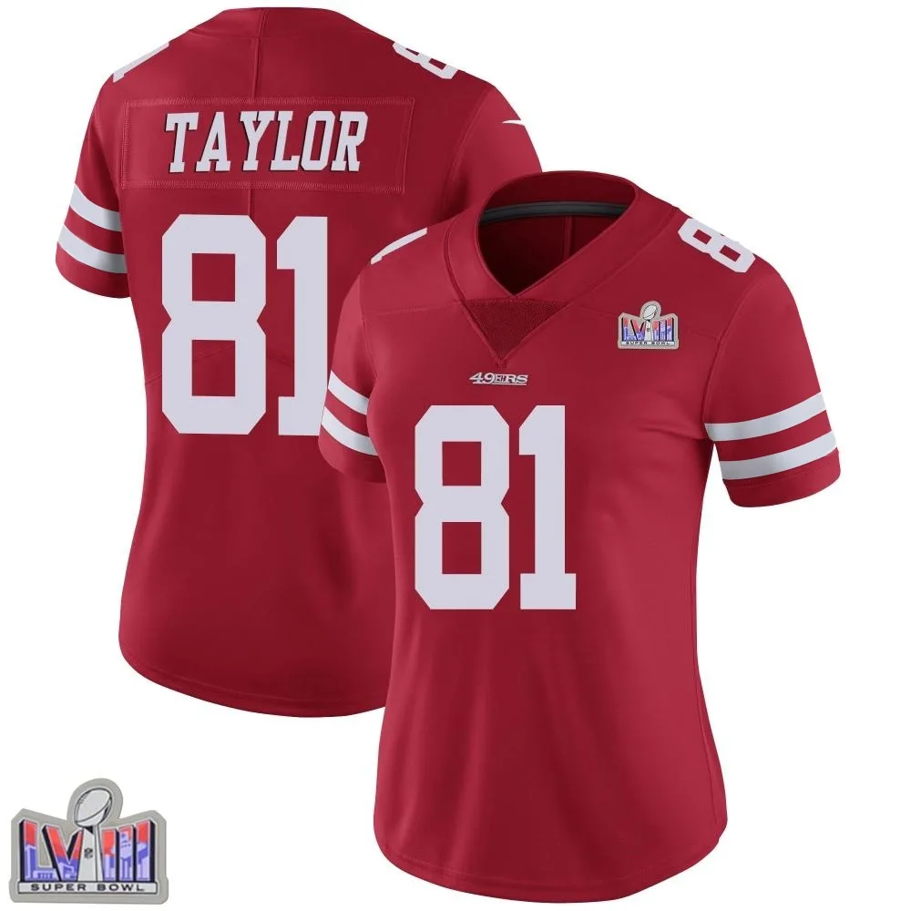 Women's San Francisco 49ers Trent Taylor Nike Team Color Vapor Untouchable Super Bowl LVIII Patch Limited Red Jersey