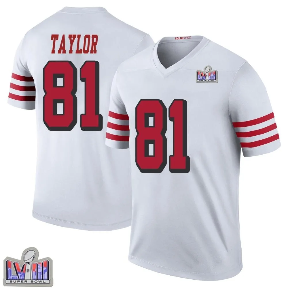 Youth San Francisco 49ers Trent Taylor Nike Color Rush Super Bowl LVIII Patch Legend White Jersey Youth San Francisco 49ers Trent Taylor Nike Color Rush Super Bowl LVIII Patch Legend White Jersey