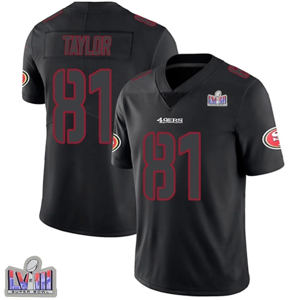 Youth San Francisco 49ers Trent Taylor Nike Super Bowl LVIII Patch Limited Black Impact Jersey Youth San Francisco 49ers Trent Taylor Nike Super Bowl LVIII Patch Limited Black Impact Jersey