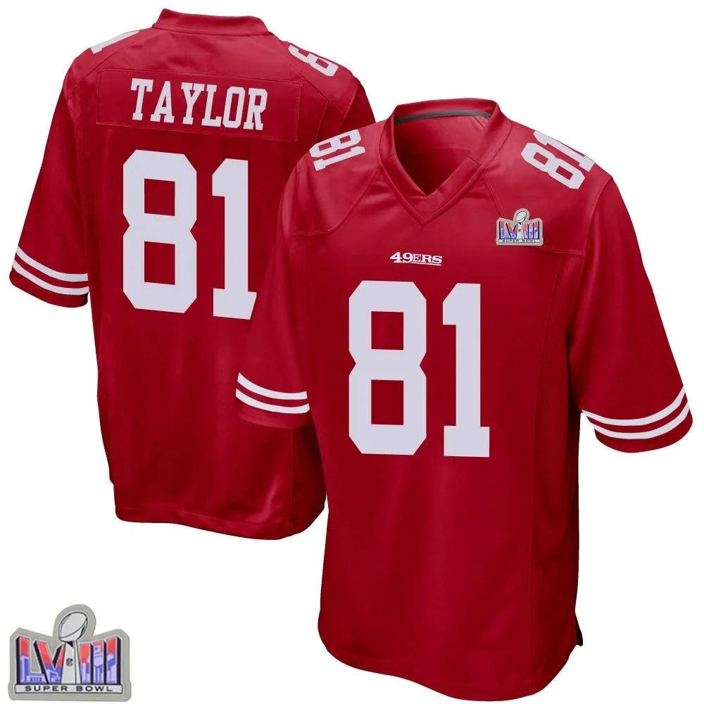 Youth San Francisco 49ers Trent Taylor Nike Team Color Super Bowl LVIII Patch Game Red Jersey
