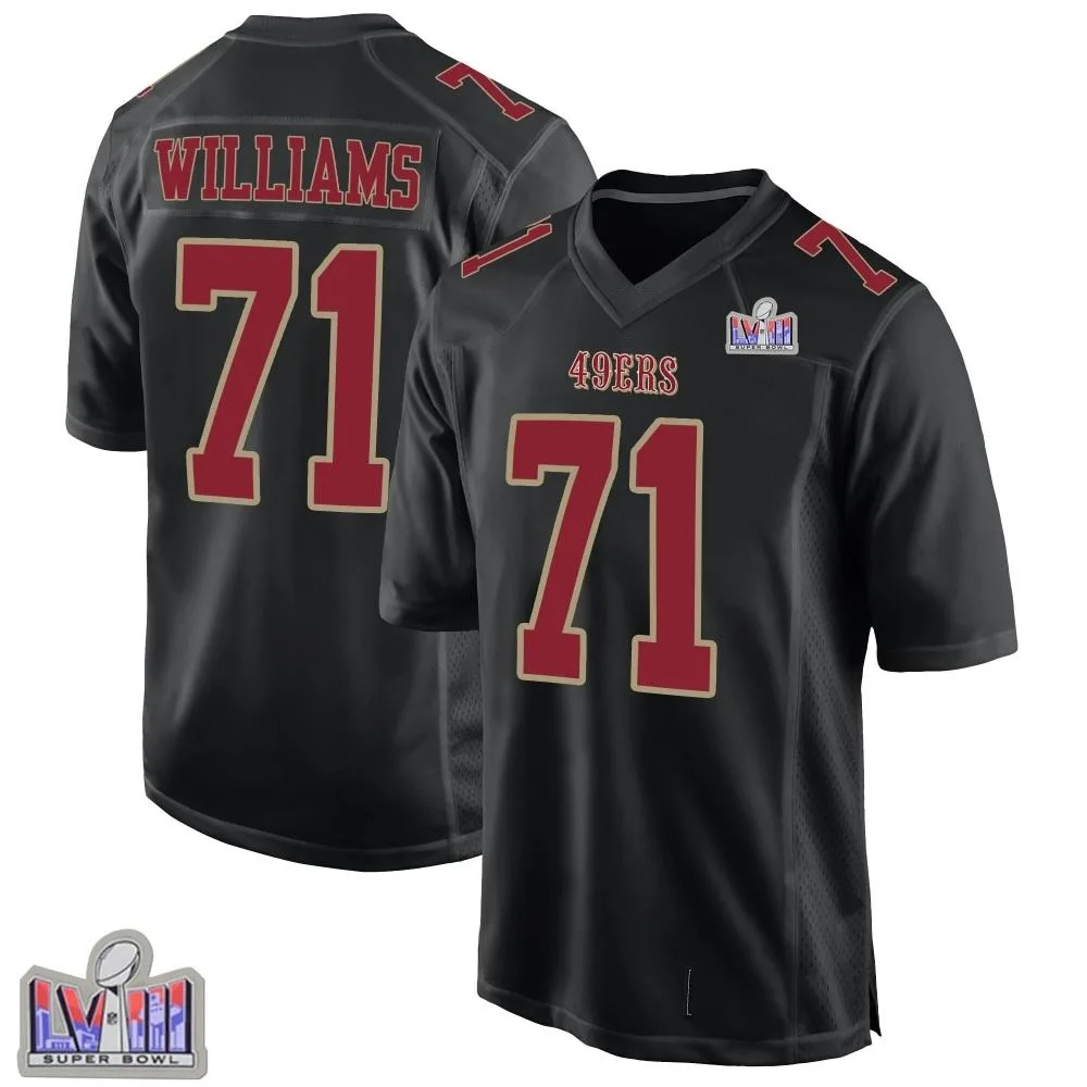 Men's San Francisco 49ers Trent Williams Nike Fashion Super Bowl LVIII Patch Game Black Jersey Men's San Francisco 49ers Trent Williams Nike Fashion Super Bowl LVIII Patch Game Black Jersey