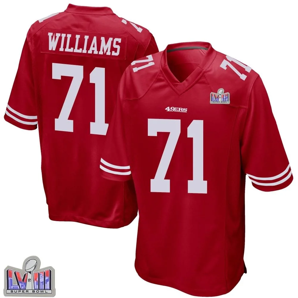 Men's San Francisco 49ers Trent Williams Nike Team Color Super Bowl LVIII Patch Game Red Jersey Men's San Francisco 49ers Trent Williams Nike Team Color Super Bowl LVIII Patch Game Red Jersey