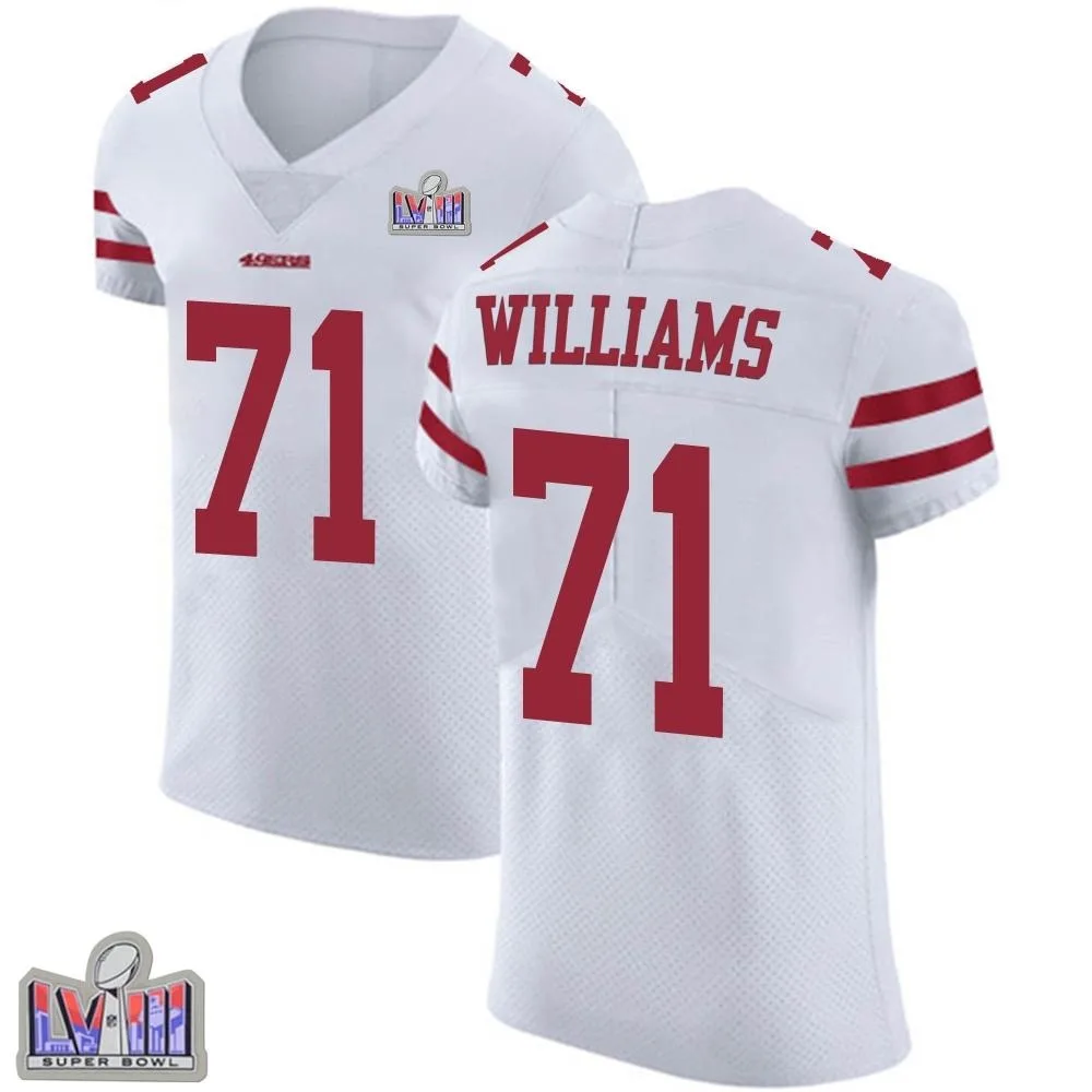 Men's San Francisco 49ers Trent Williams Nike Vapor Untouchable Super Bowl LVIII Patch Elite White Jersey Men's San Francisco 49ers Trent Williams Nike Vapor Untouchable Super Bowl LVIII Patch Elite White Jersey