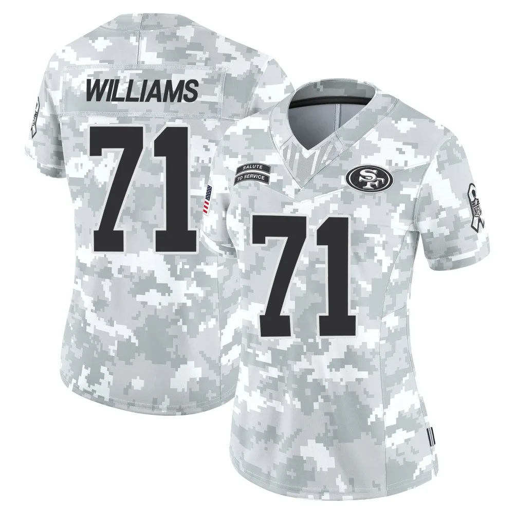 Women's San Francisco 49ers Trent Williams Nike Francisco 2024 Salute To Service Limited Arctic Camo Jersey Women's San Francisco 49ers Trent Williams Nike Francisco 2024 Salute To Service Limited Arctic Camo Jersey