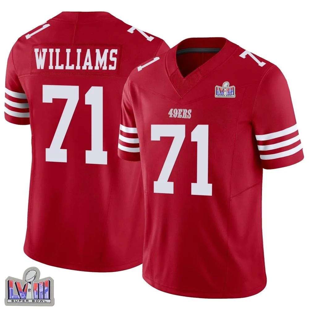 Youth San Francisco 49ers Trent Williams Nike Vapor F.U.S.E. Super Bowl LVIII Patch Limited Scarlet Jersey Youth San Francisco 49ers Trent Williams Nike Vapor F.U.S.E. Super Bowl LVIII Patch Limited Scarlet Jersey