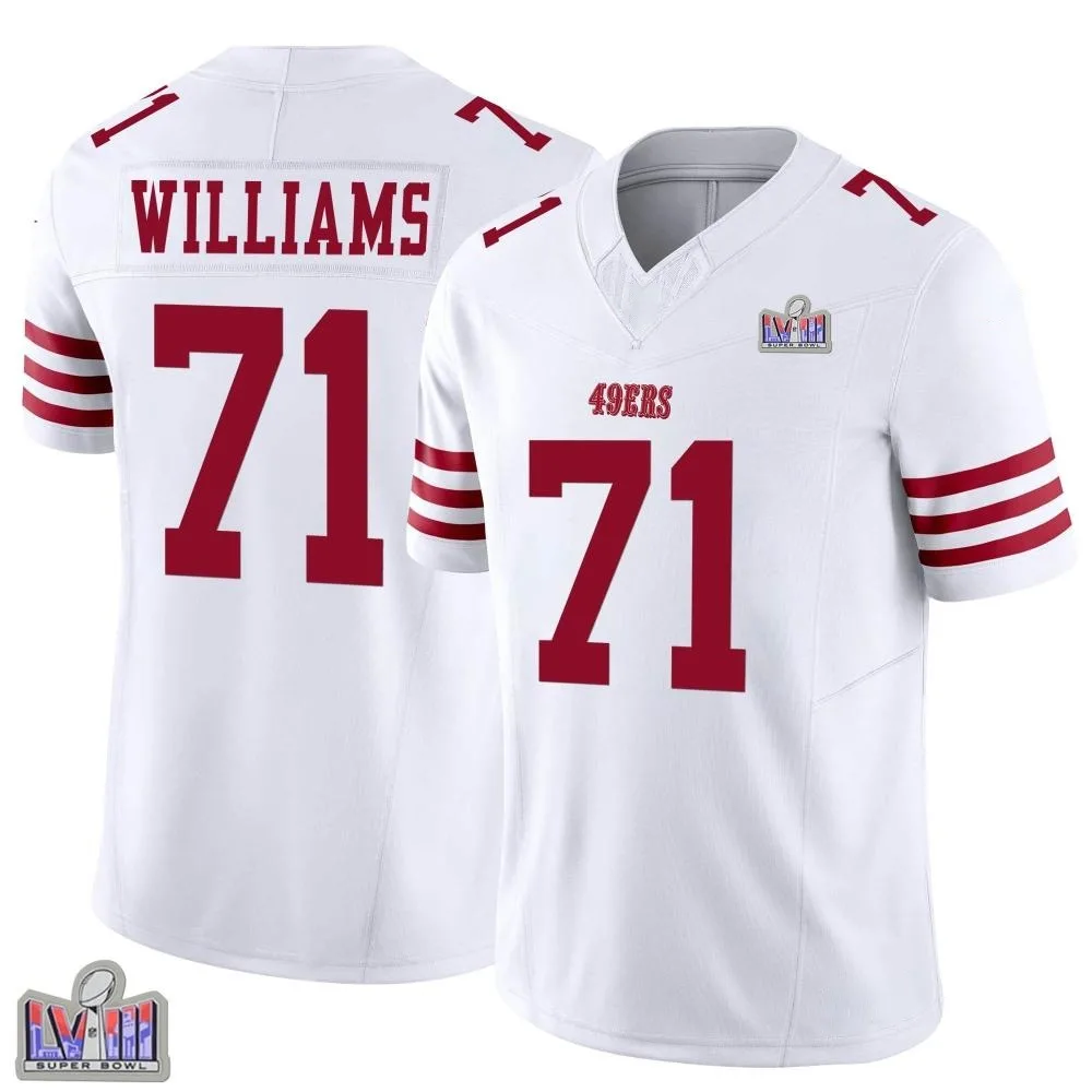 Youth San Francisco 49ers Trent Williams Nike Vapor F.U.S.E. Super Bowl LVIII Patch Limited White Jersey Youth San Francisco 49ers Trent Williams Nike Vapor F.U.S.E. Super Bowl LVIII Patch Limited White Jersey
