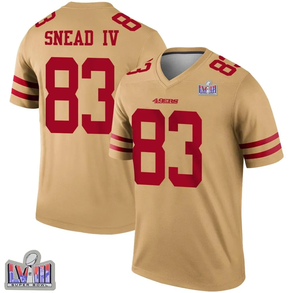 Men's San Francisco 49ers Willie Snead Iv Nike Inverted Super Bowl LVIII Patch Legend Gold Jersey Men's San Francisco 49ers Willie Snead Iv Nike Inverted Super Bowl LVIII Patch Legend Gold Jersey