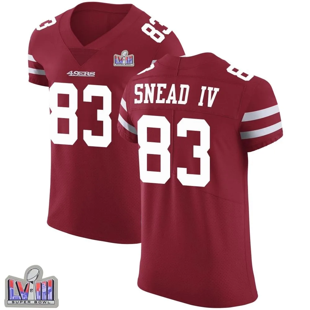 Men's San Francisco 49ers Willie Snead Iv Nike Team Color Vapor Untouchable Super Bowl LVIII Patch Elite Red Jersey Men's San Francisco 49ers Willie Snead Iv Nike Team Color Vapor Untouchable Super Bowl LVIII Patch Elite Red Jersey