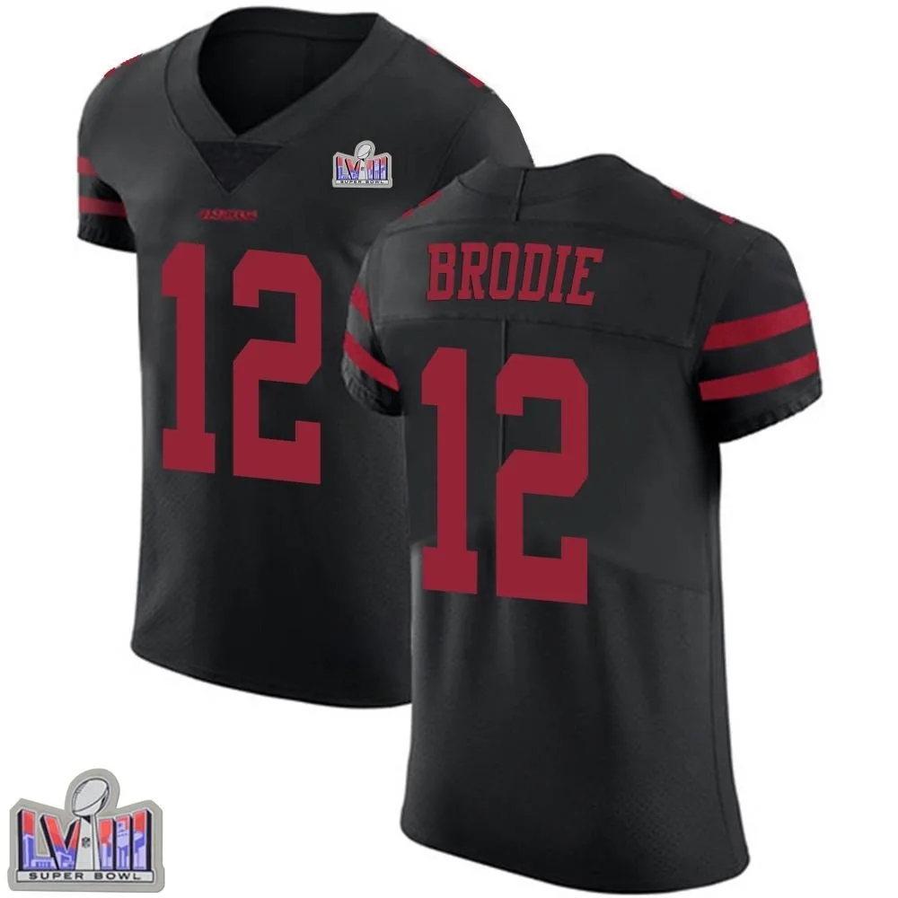 Men's San Francisco 49ers Wilson John Brodie Nike Alternate Vapor Untouchable Super Bowl LVIII Patch Elite Black Jersey Men's San Francisco 49ers Wilson John Brodie Nike Alternate Vapor Untouchable Super Bowl LVIII Patch Elite Black Jersey