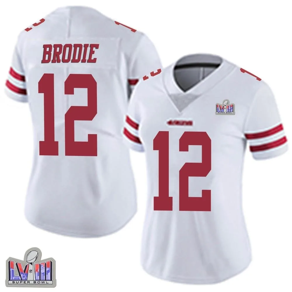 Women's San Francisco 49ers Wilson John Brodie Nike Vapor Untouchable Super Bowl LVIII Patch Limited White Jersey Women's San Francisco 49ers Wilson John Brodie Nike Vapor Untouchable Super Bowl LVIII Patch Limited White Jersey