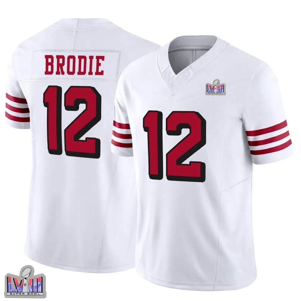 Youth San Francisco 49ers Wilson John Brodie Nike Alternate Vapor F.U.S.E. Super Bowl LVIII Patch Limited White Jersey Youth San Francisco 49ers Wilson John Brodie Nike Alternate Vapor F.U.S.E. Super Bowl LVIII Patch Limited White Jersey